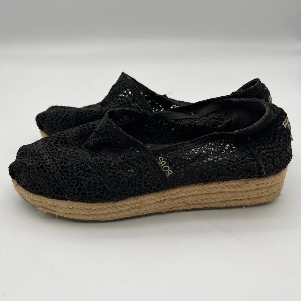Skechers BOBS Highlights 2.0 Black Crochet Lace‎ Espadrille Flats Womens 8 34103